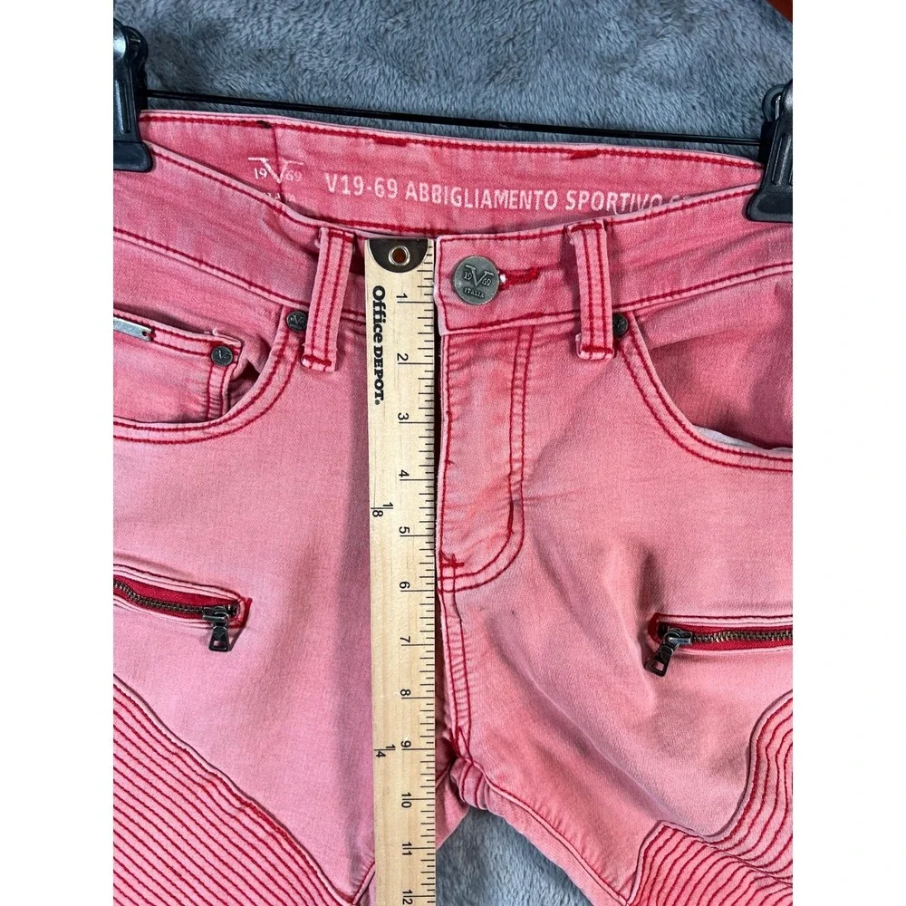 Versace V19-69 Biker Jeans Mens 30x27 Pink Stretch Faded Distressed - Picture 5 of 14